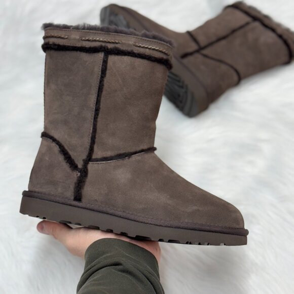UGG Short Shearling Braid Chocolate Mens Boots 1166752-CHO NEW Multi Sz